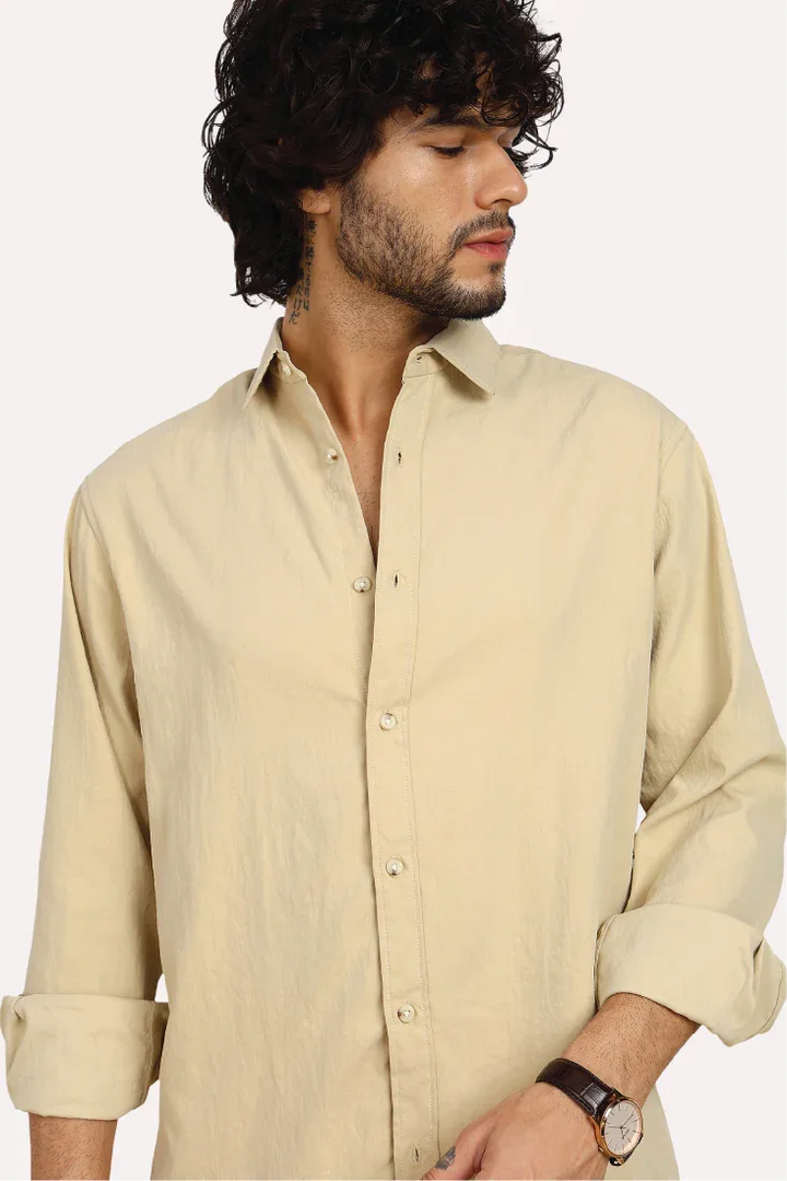 BEIGE CREASED COTTON SHIRT - CRAIG