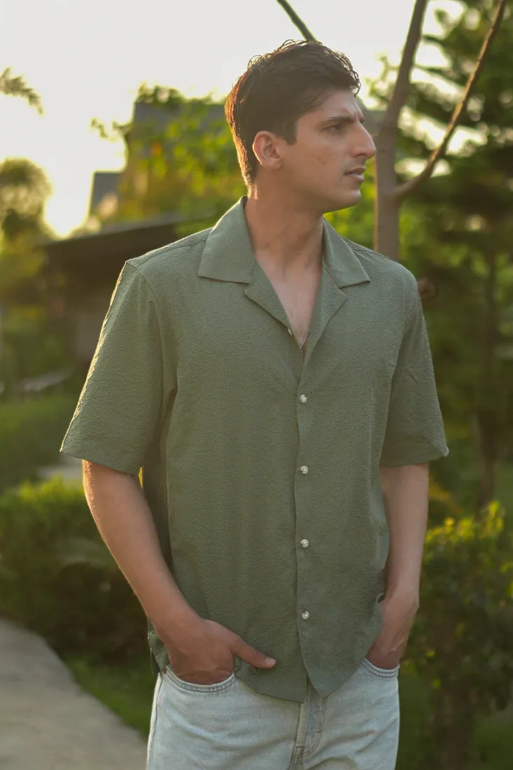 GREEN TEXTURE WEAVE SHIRT
