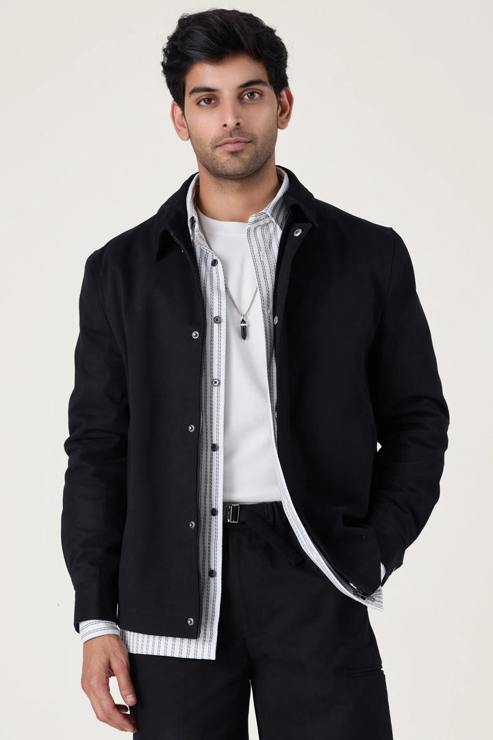 BLACK WASHED COTTON JACKET - CRAIG
