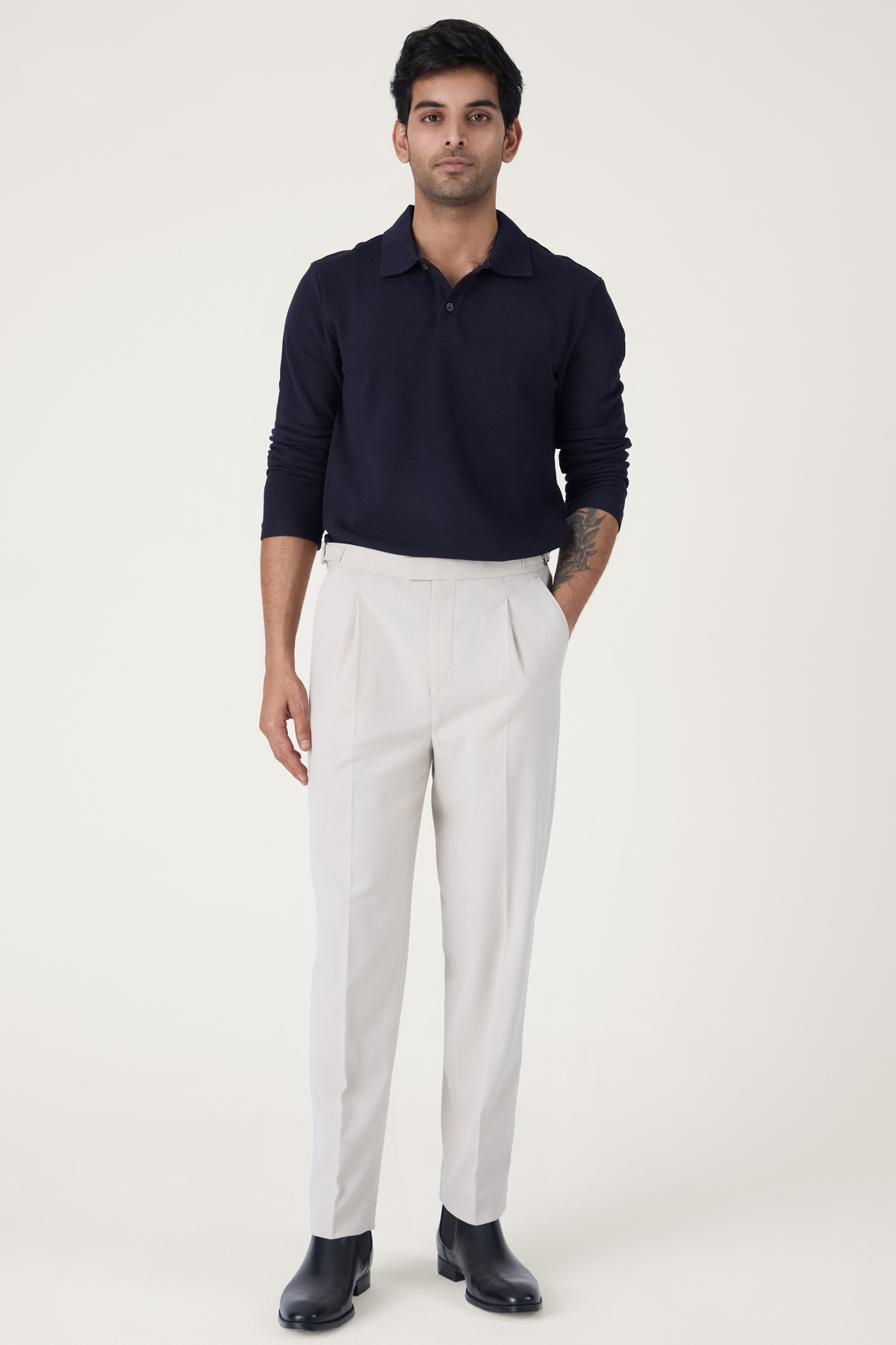 PLEATED TWILL TAILORED TROUSER WHITE