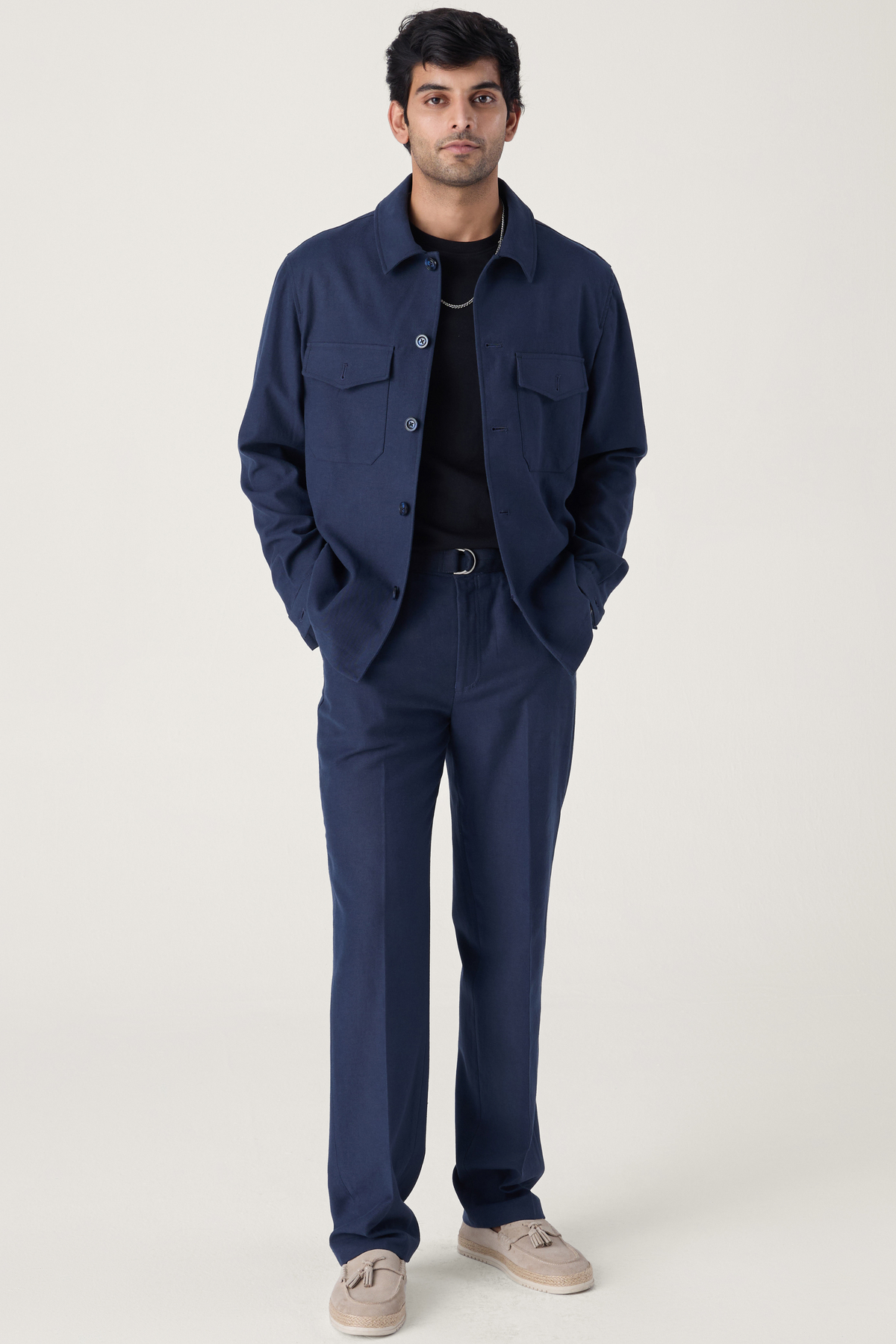 SELF FABRIC BELT TROUSER NAVY