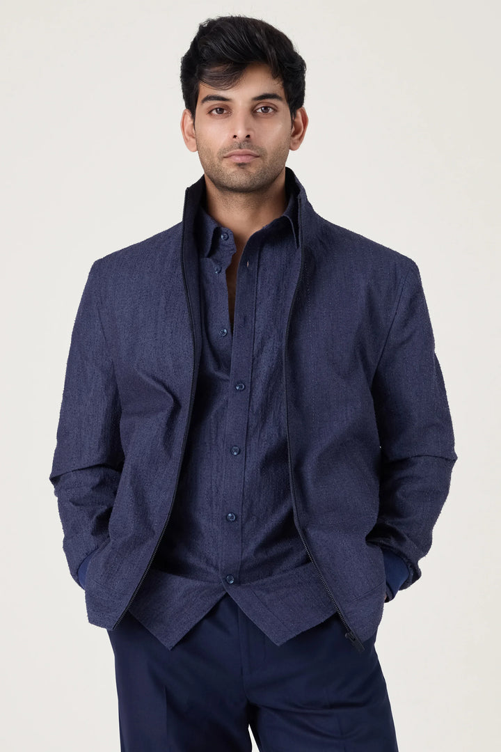 NAVY TEXTURE COTTON JACKET - CRAIG