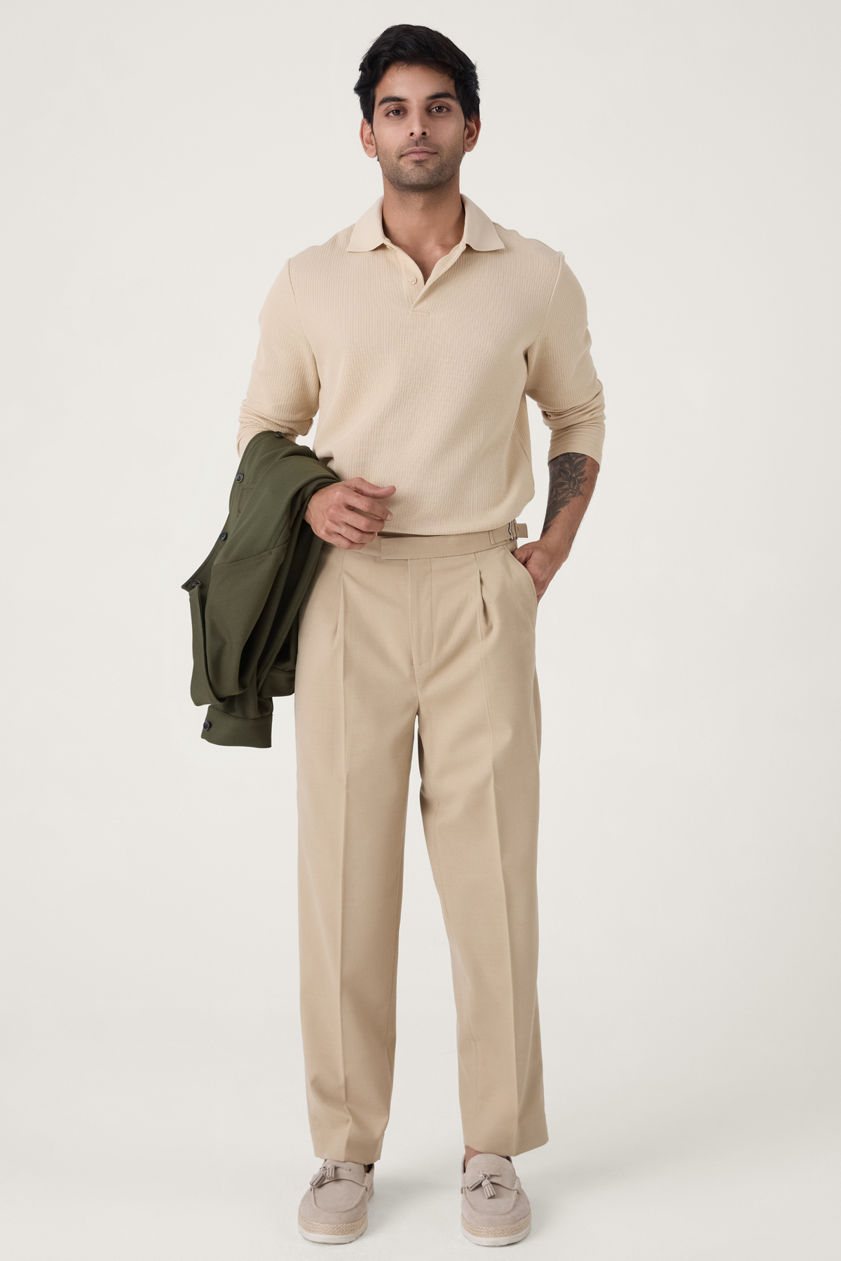 PLEATED TWILL TAILORED TROUSER KHAKHI