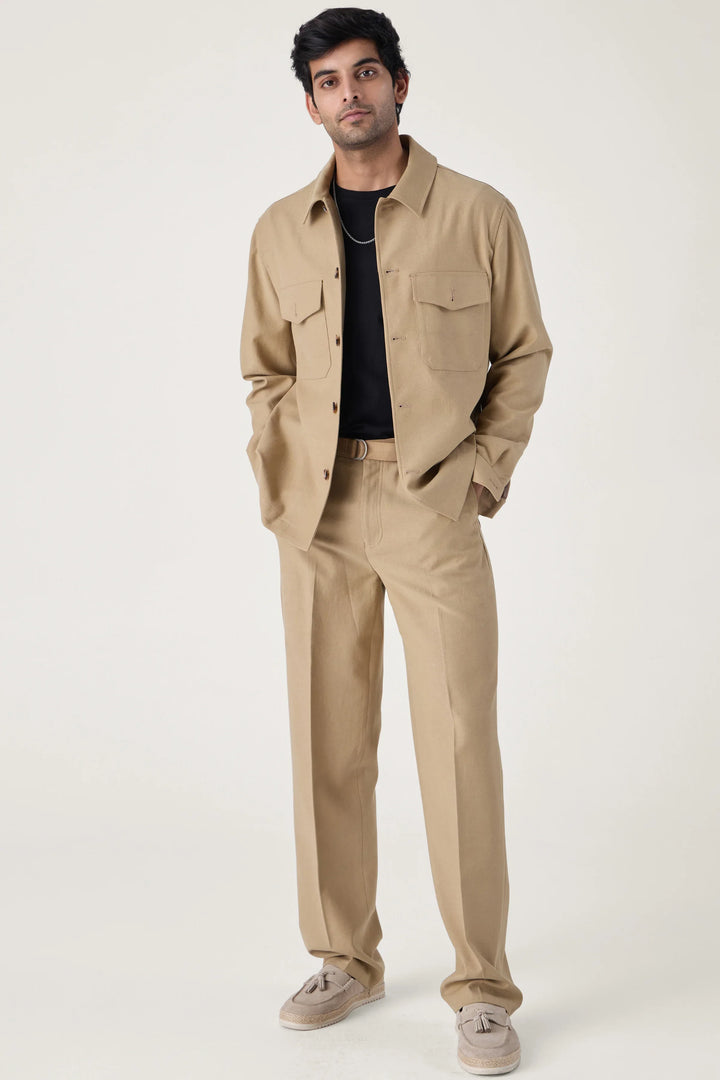 SELF FABRIC BELT TROUSERS KHAKHI - CRAIG