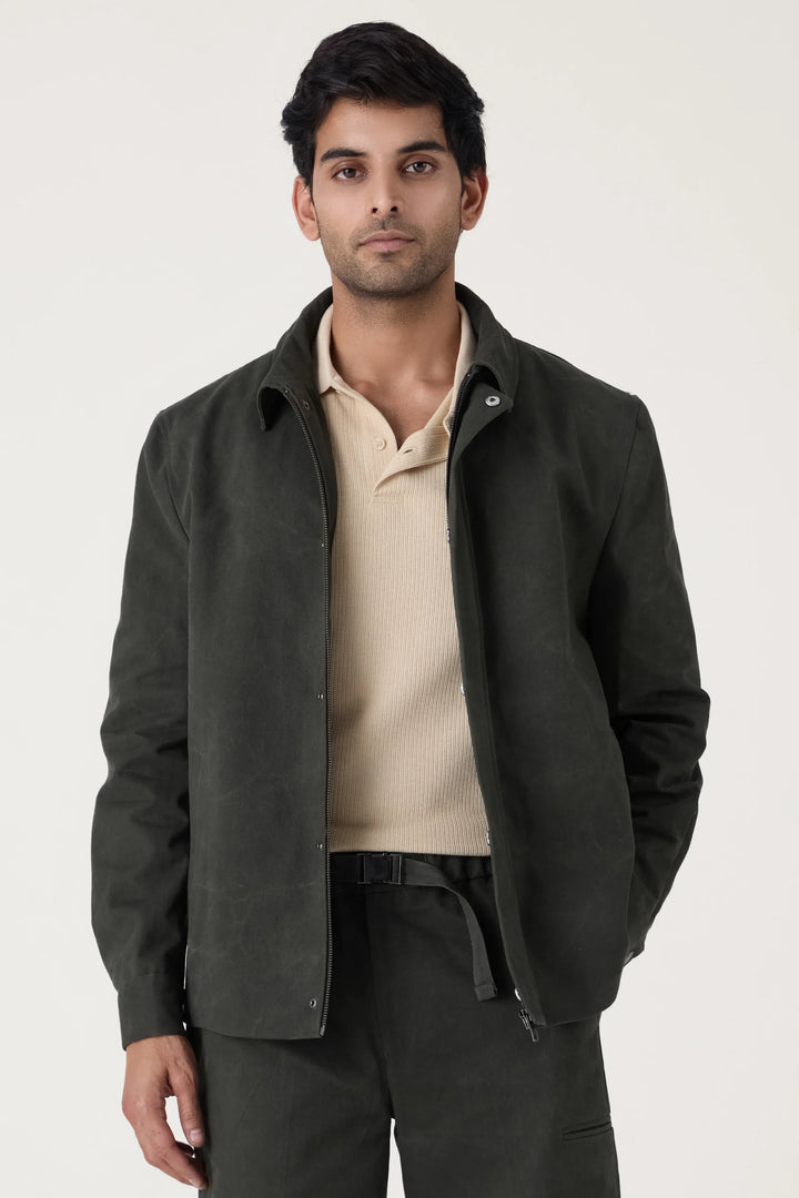 OLIVE WASHED COTTON JACKET - CRAIG