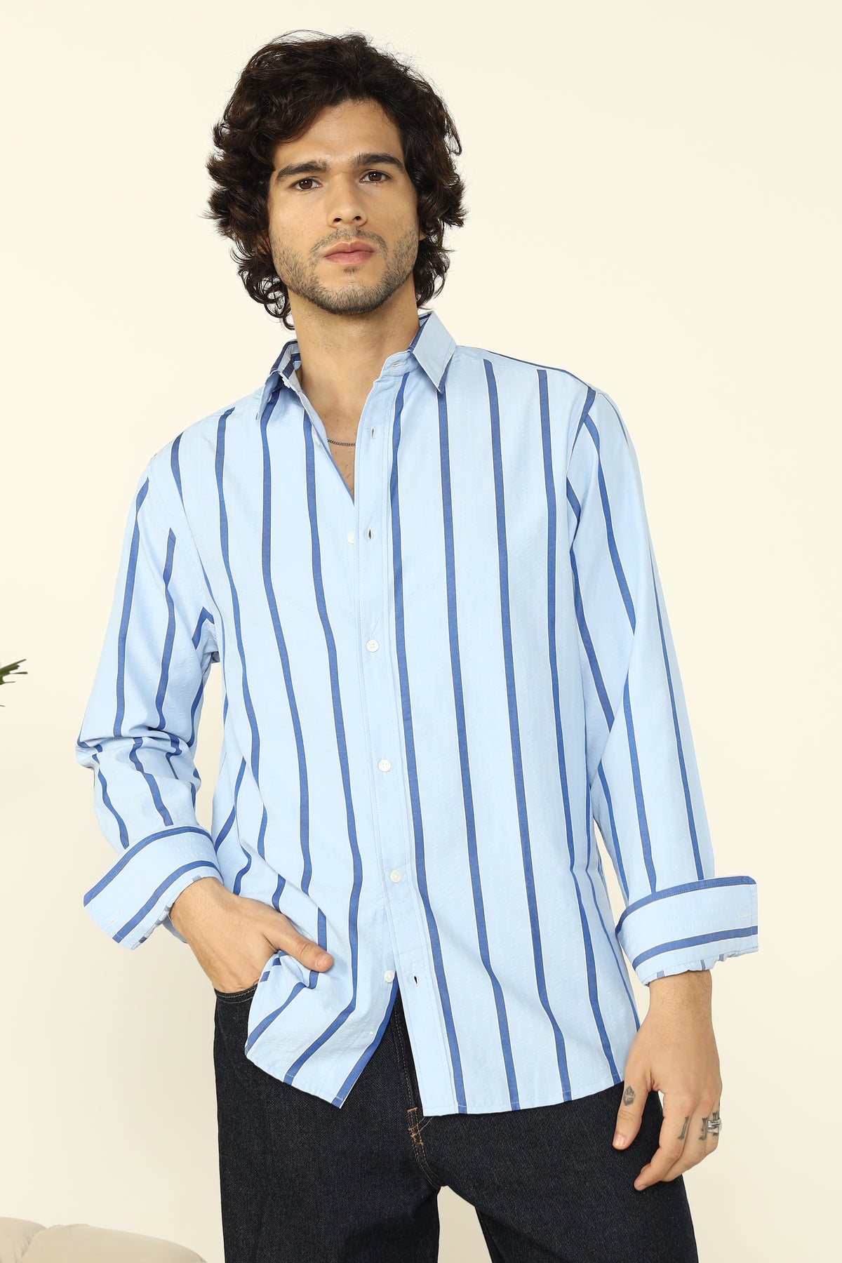 BLUE SEERSUCKER STRIPE SHIRT