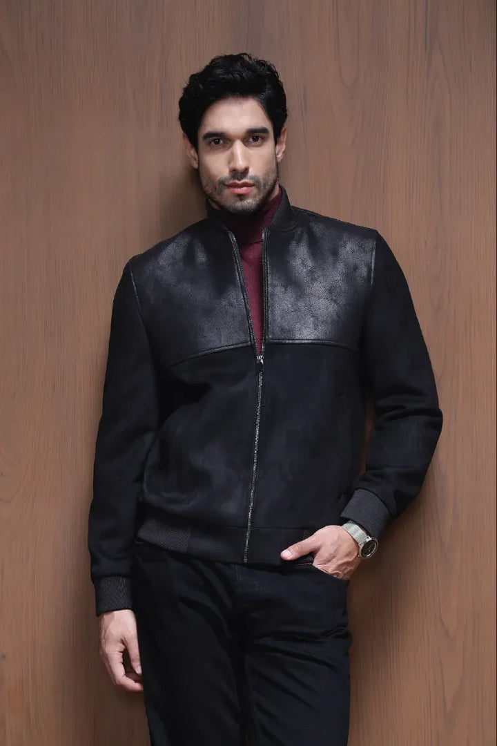 LEATHER SPLIT SUEDE JACKET BLACK - CRAIG