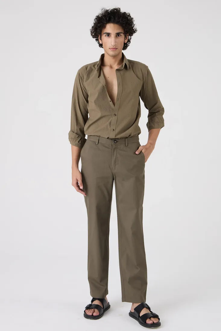 OLIVE TEXTURE WEAVE SHIRT