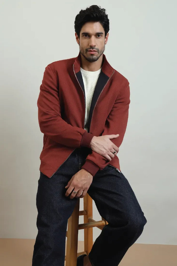 TAN KNIT CONTRAST BOMBER - CRAIG
