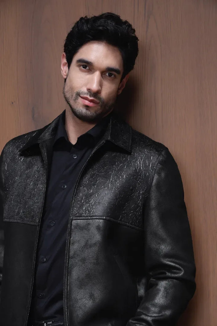 SHINY TEXTURED JACKET BLACK - CRAIG