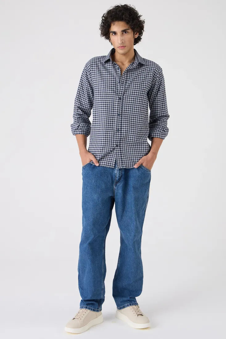 GREY BRUSHED CHECK SHIRT