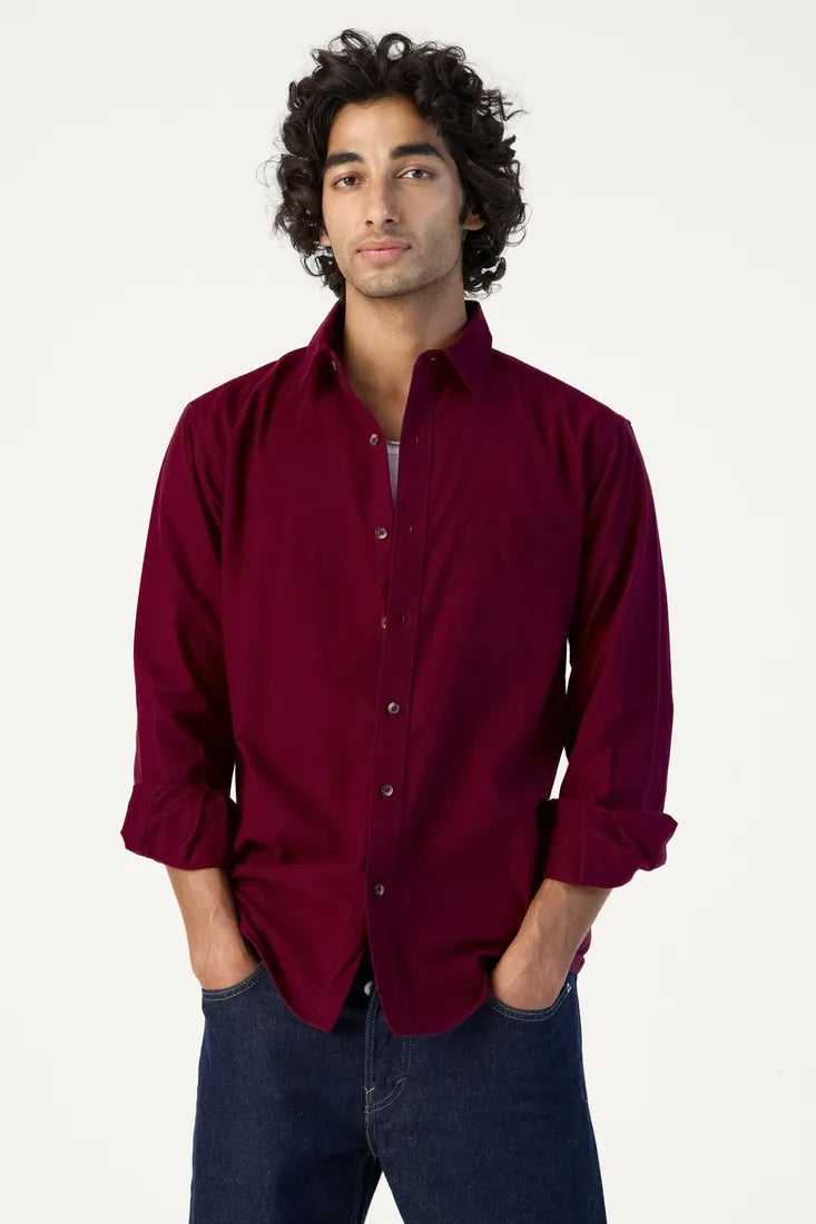 WINE BRUSHED COTTON SHIRT