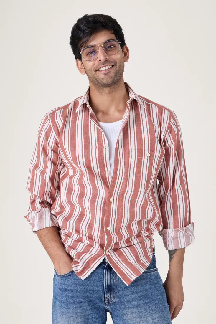 TAN COTTON STRIPE SHIRT