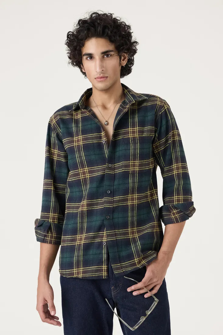 YELLOW BRUSHED COTTON CHECK SHIRT