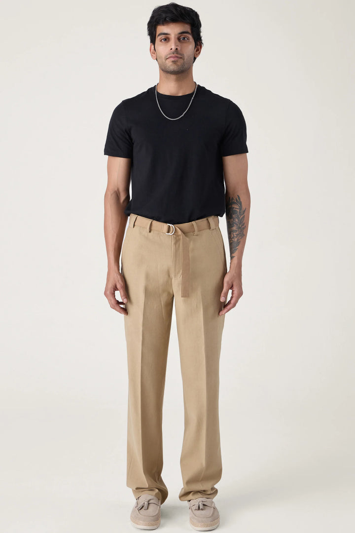 SELF FABRIC BELT TROUSERS KHAKHI - CRAIG