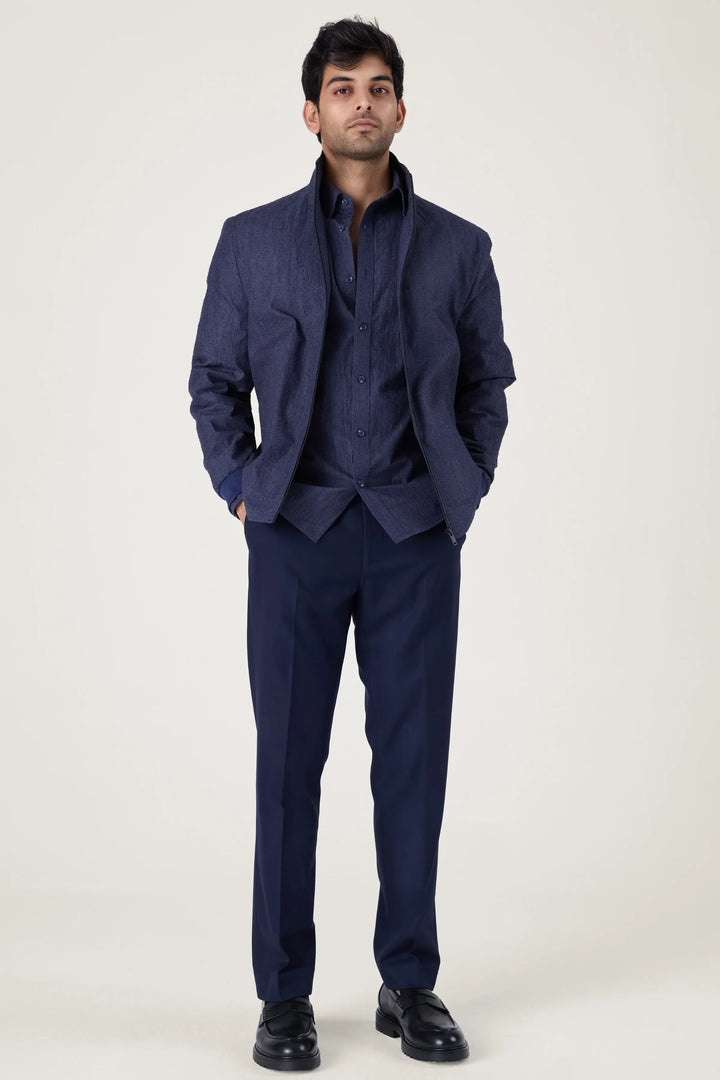 NAVY TEXTURE COTTON JACKET - CRAIG