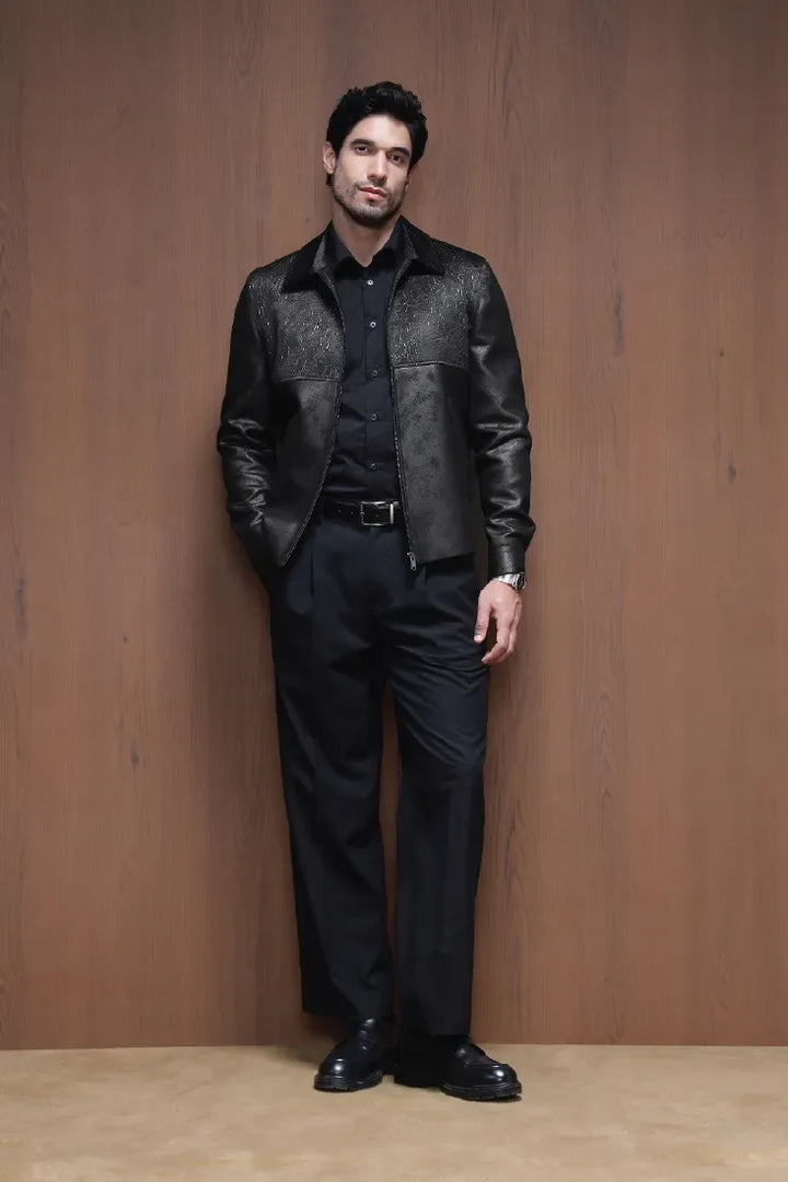SHINY TEXTURED JACKET BLACK - CRAIG
