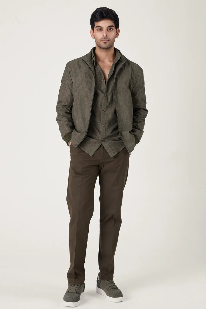 OLIVE TEXTURE COTTON JACKET - CRAIG
