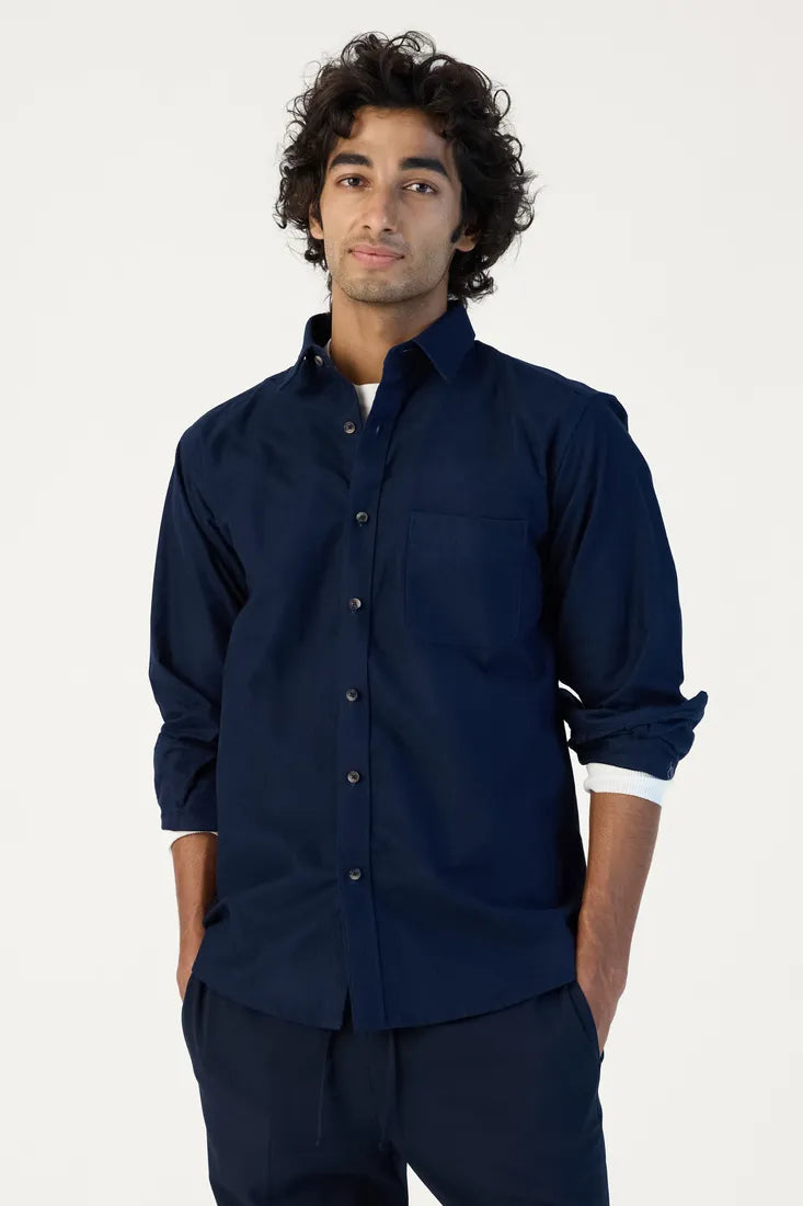 NAVY BRUSHED COTTON SHIRT