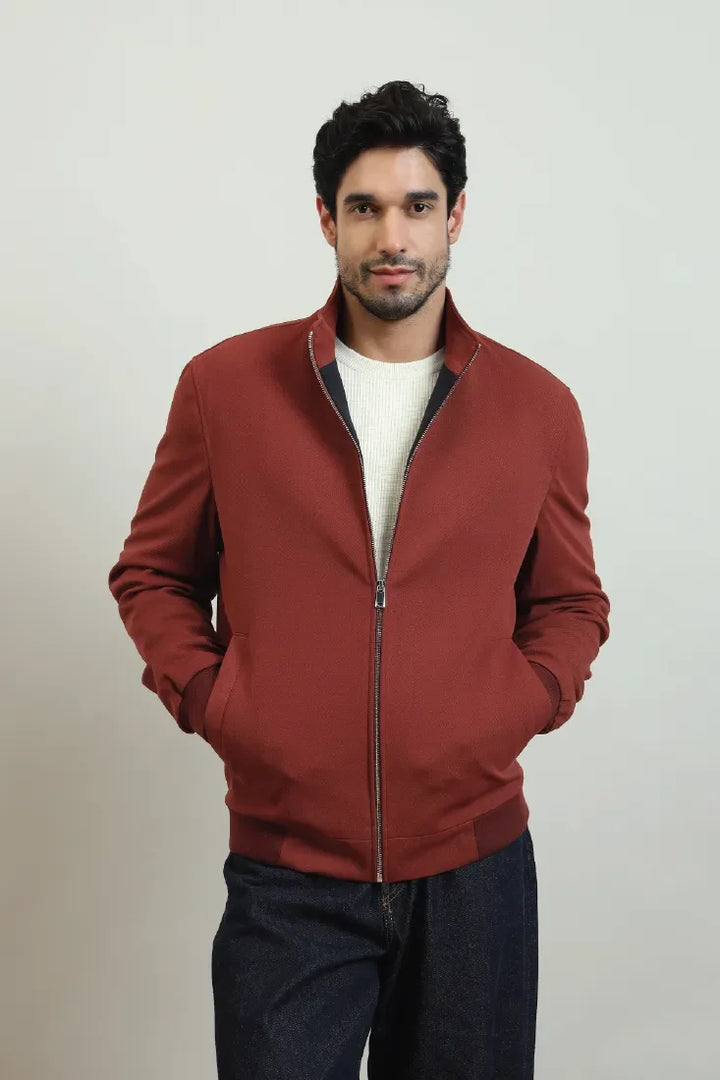 TAN KNIT CONTRAST BOMBER - CRAIG