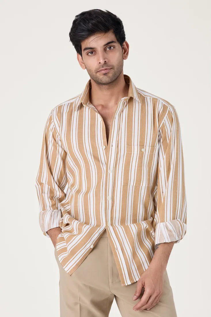 YELLOW COTTON STRIPE SHIRT
