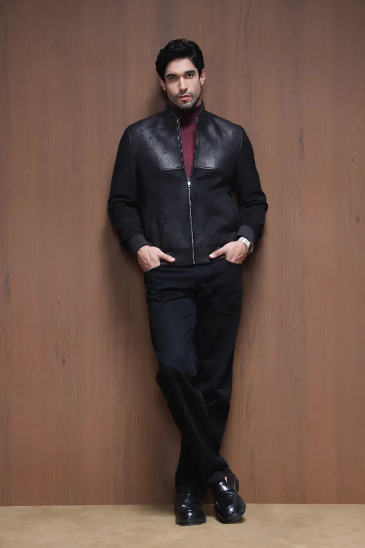 LEATHER SPLIT SUEDE JACKET BLACK - CRAIG