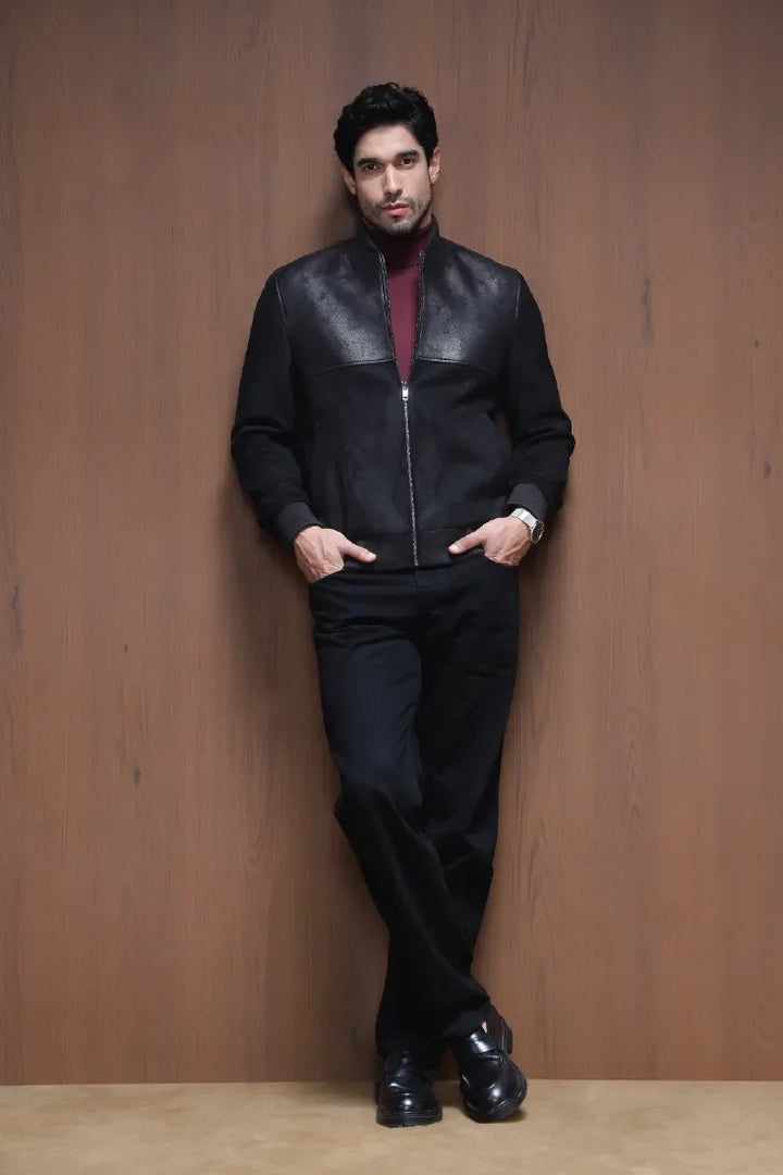 LEATHER SPLIT SUEDE JACKET BLACK - CRAIG