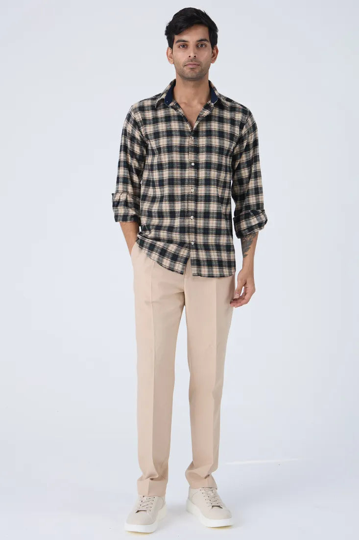 BLACK CHECK BRUSHED COTTON SHIRT