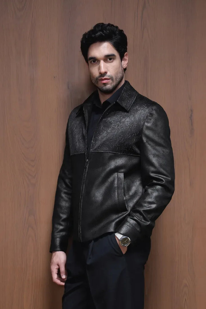 SHINY TEXTURED JACKET BLACK - CRAIG