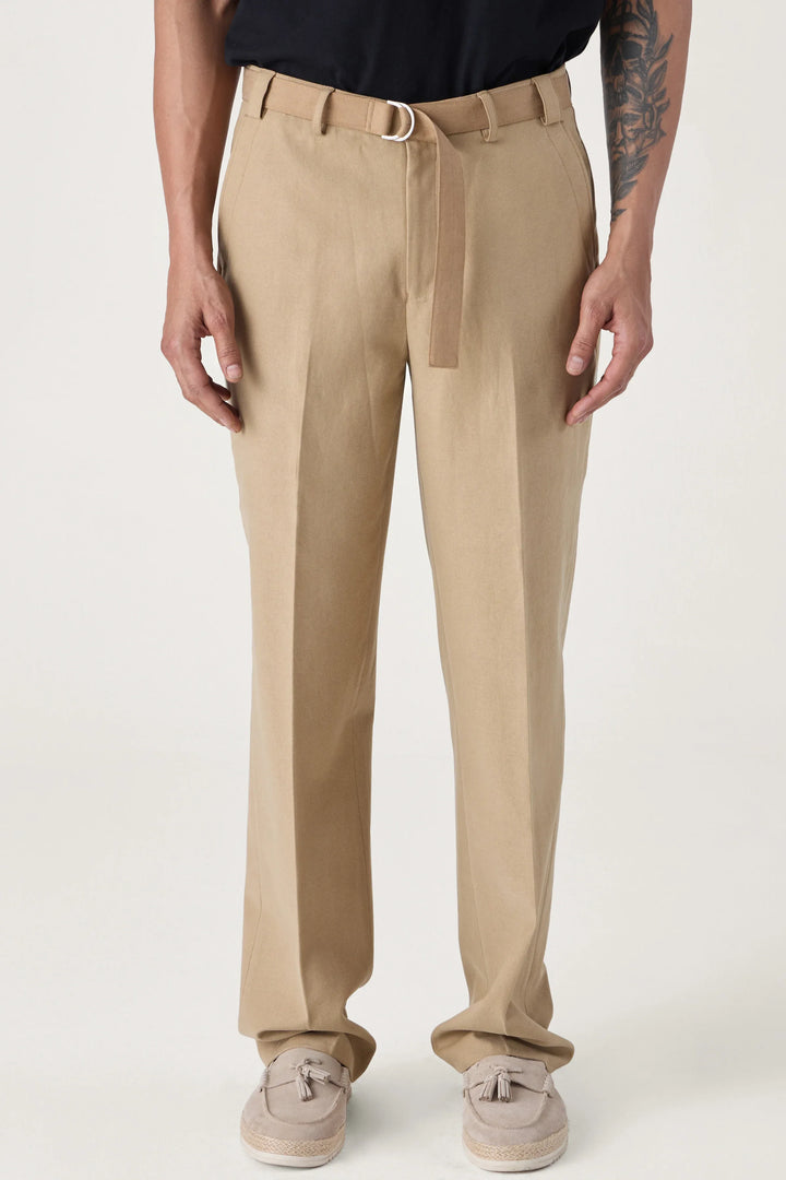 SELF FABRIC BELT TROUSERS KHAKHI - CRAIG