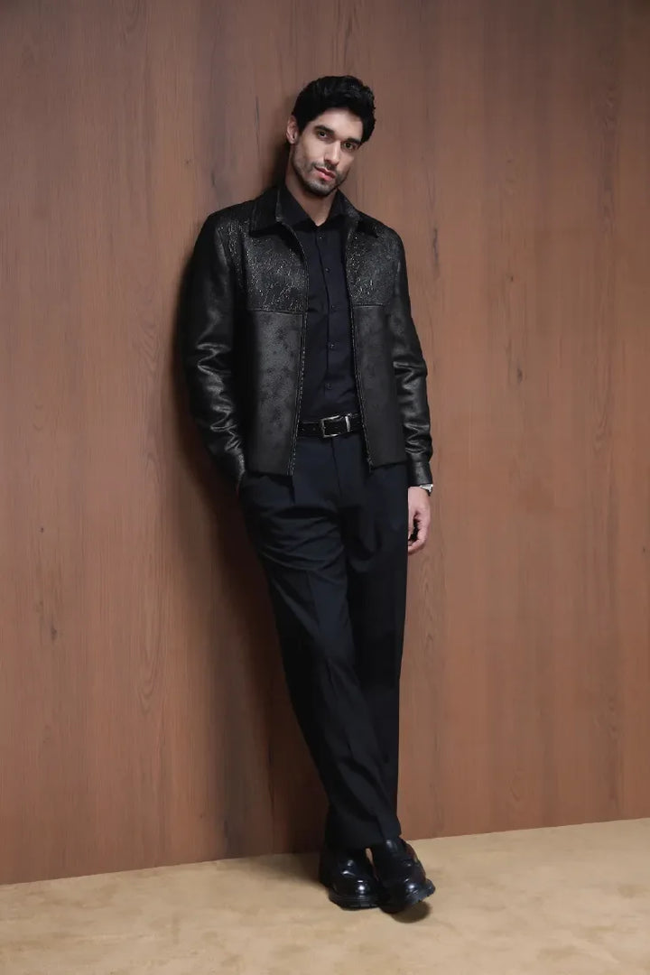 SHINY TEXTURED JACKET BLACK - CRAIG