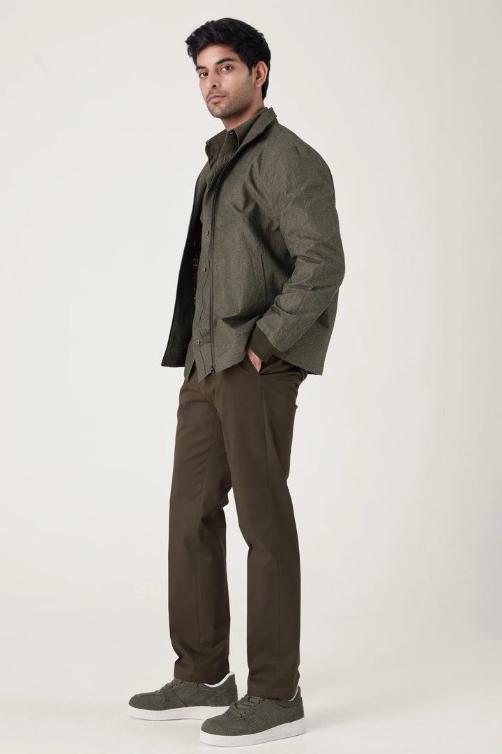 OLIVE TEXTURE COTTON JACKET - CRAIG