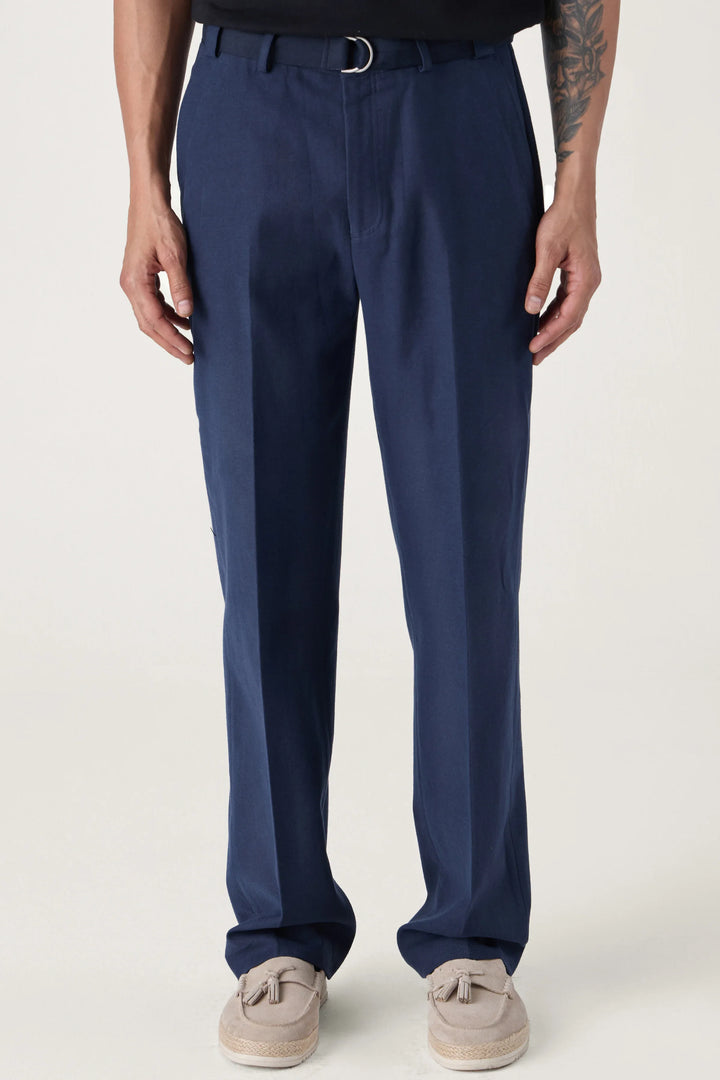 SELF FABRIC BELT TROUSERS NAVY - CRAIG