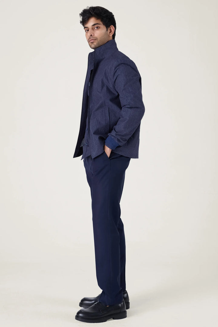 NAVY TEXTURE COTTON JACKET - CRAIG