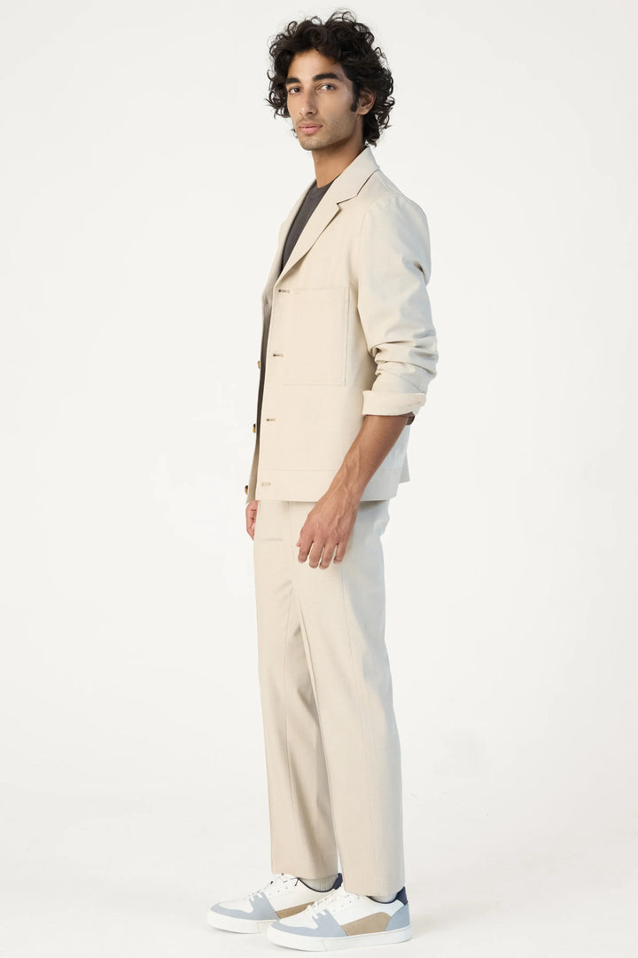 RELAXED FIT LAPEL JACKET BEIGE - CRAIG
