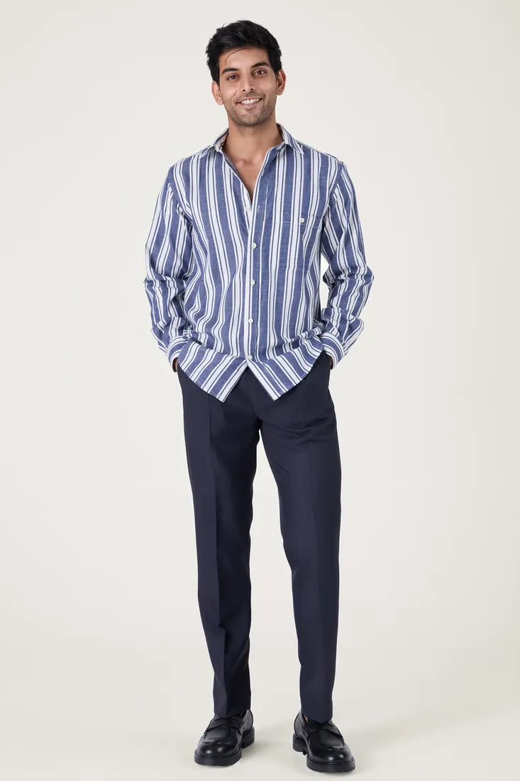 BLUE COTTON STRIPE SHIRT