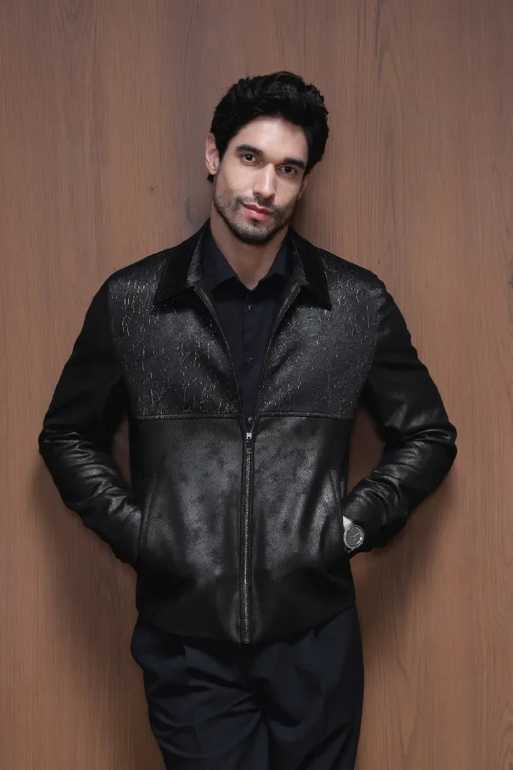 SHINY TEXTURED JACKET BLACK - CRAIG