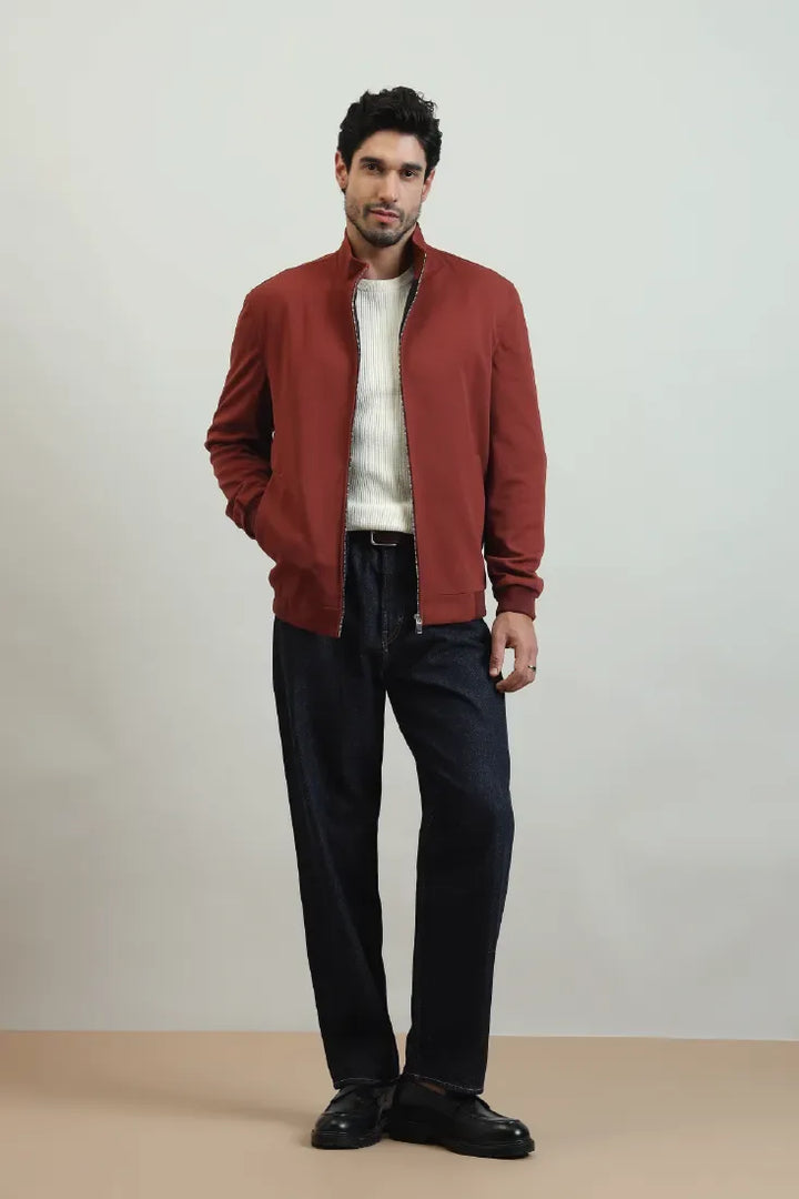 TAN KNIT CONTRAST BOMBER - CRAIG