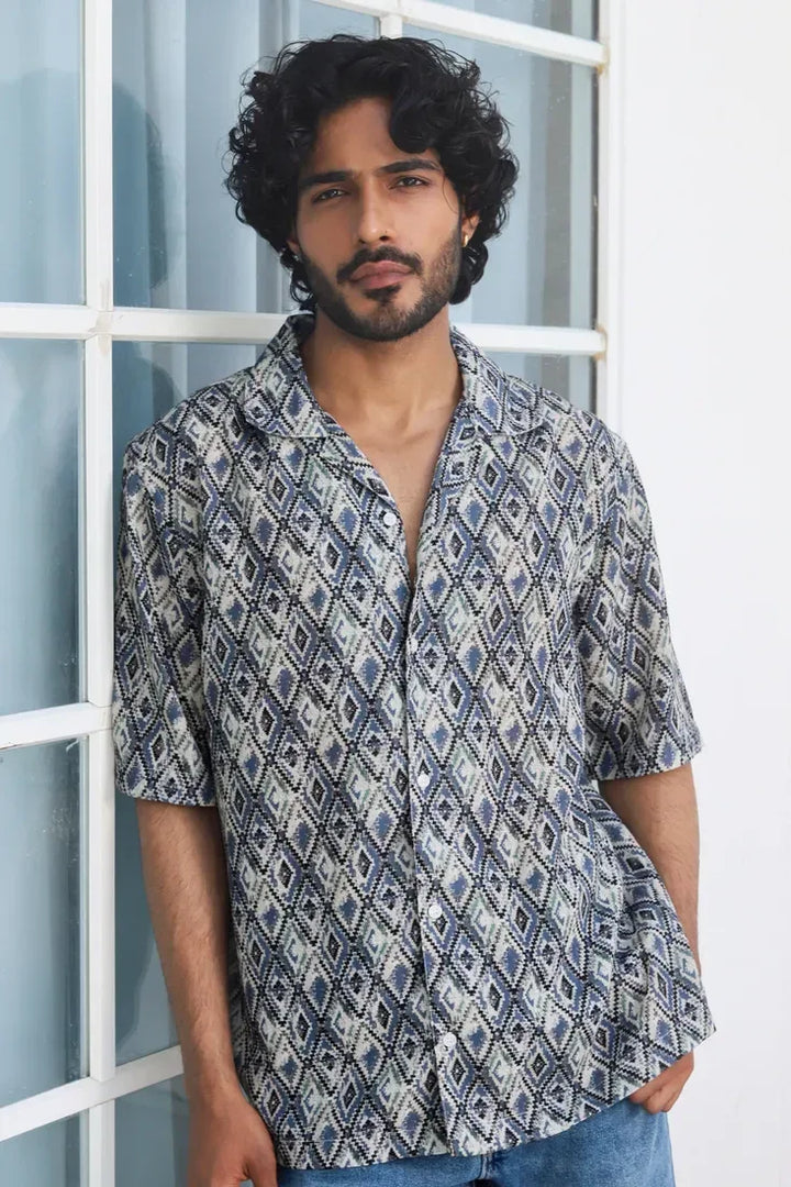 BLUE HARLEQUIN PRINTED SHIRT - CRAIG