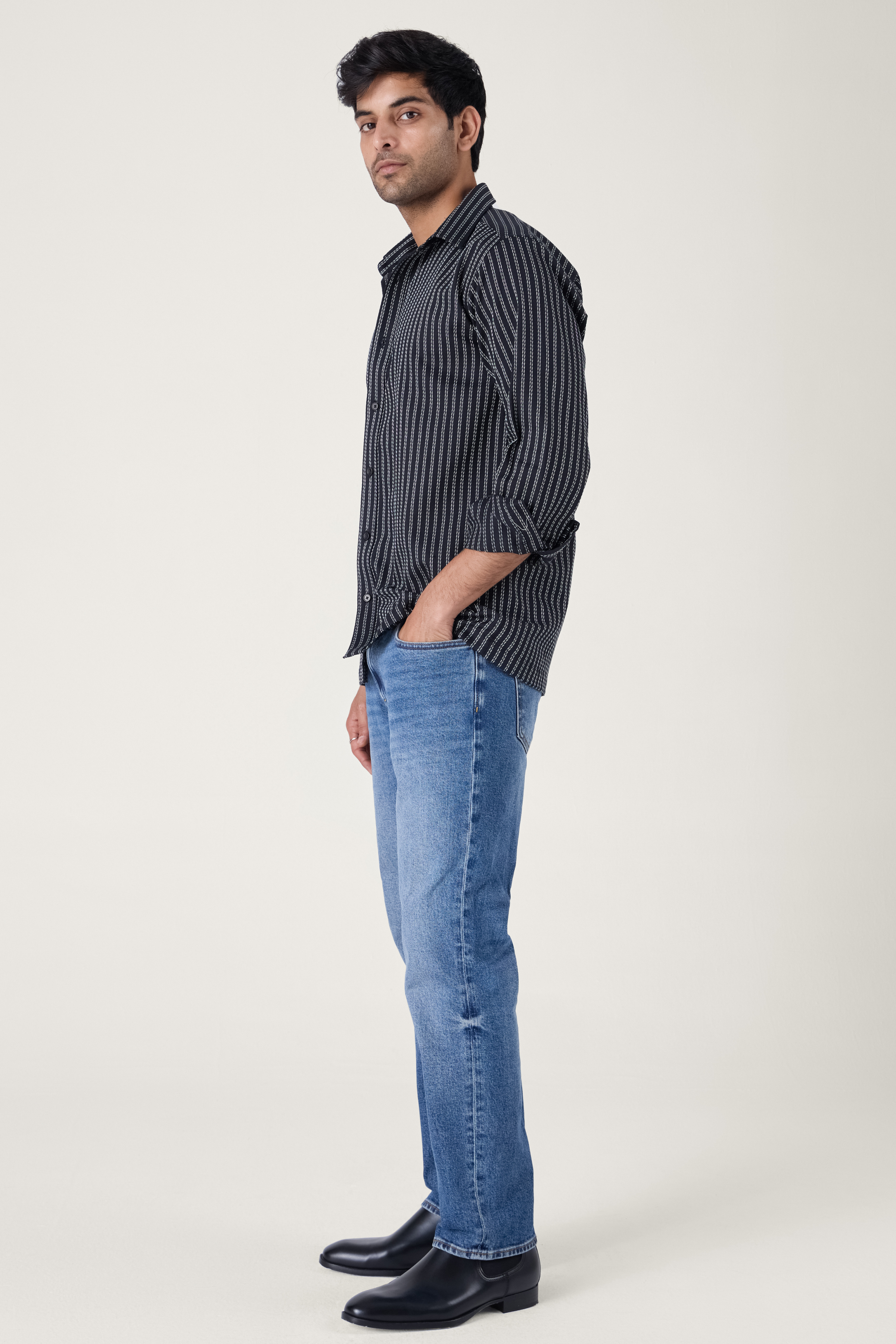 BLACK CHALK STRIPE SHIRT