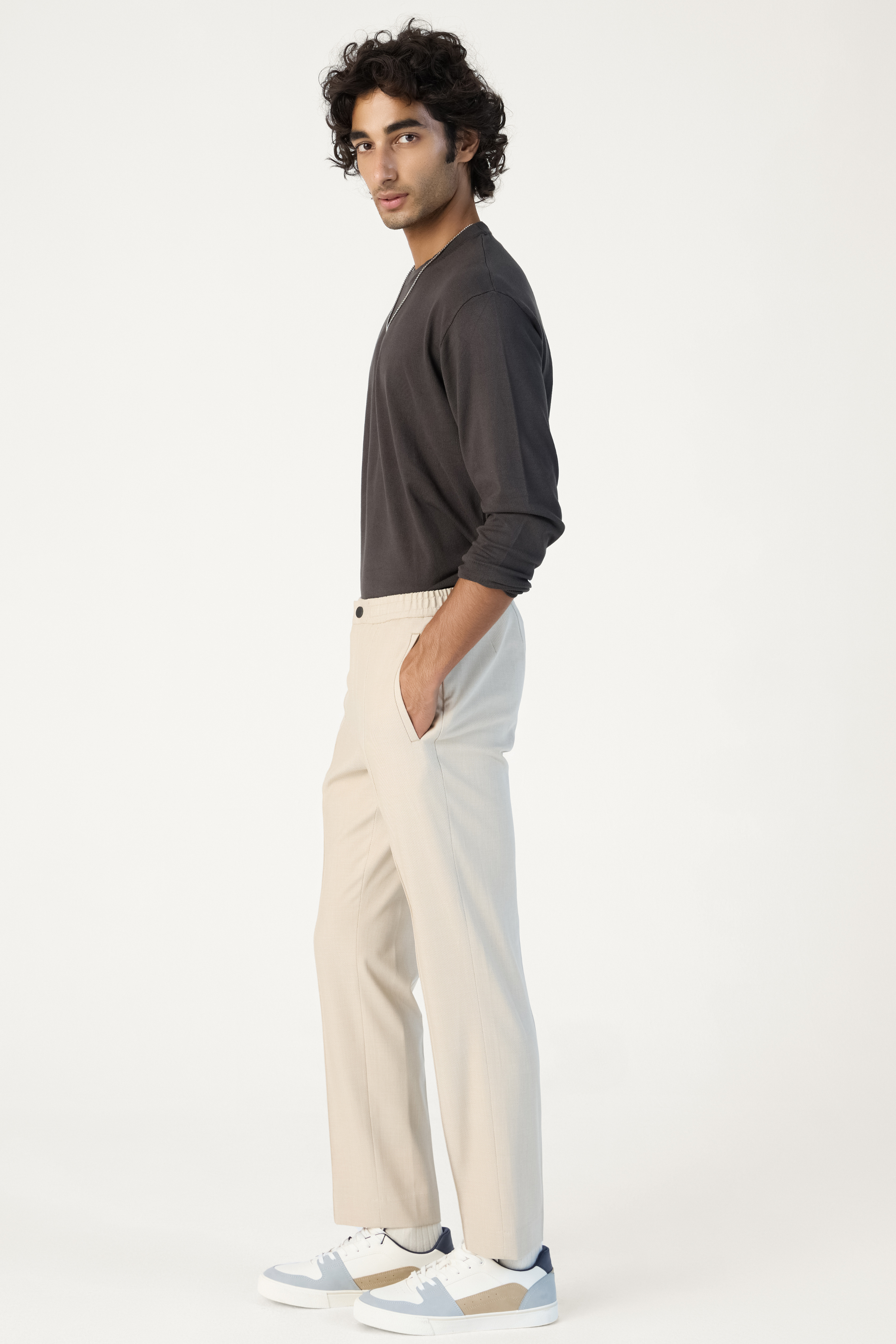 TEXTURED ELASTICATED JOGGER BEIGE