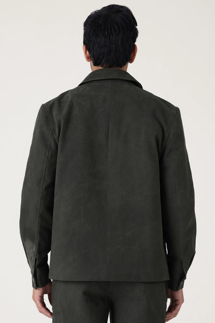 OLIVE WASHED COTTON JACKET - CRAIG