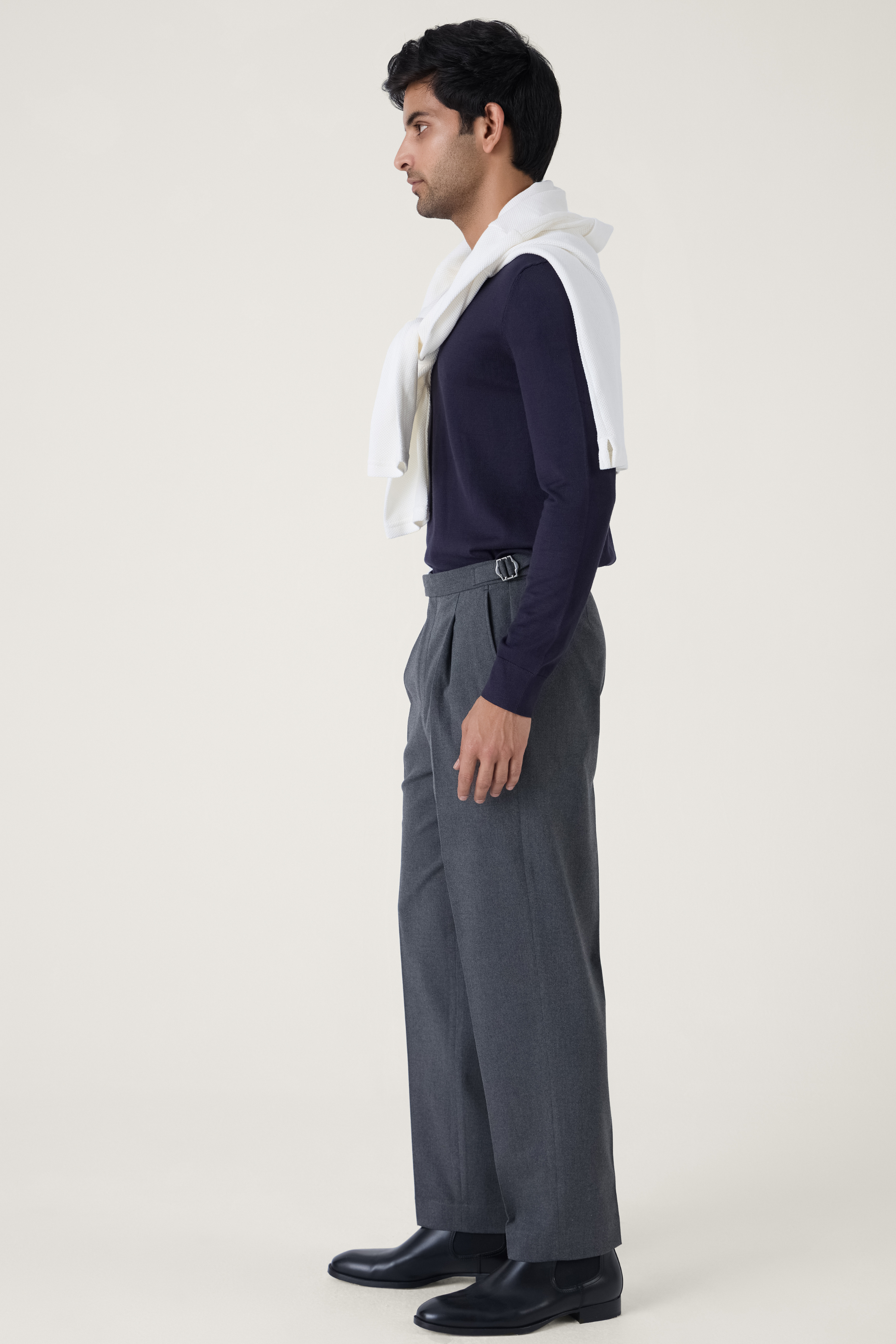 PLEATED TWILL TAILORED TROUSER GREY