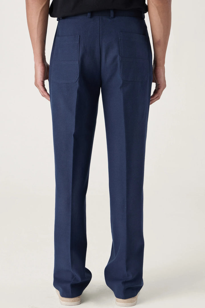 SELF FABRIC BELT TROUSERS NAVY - CRAIG