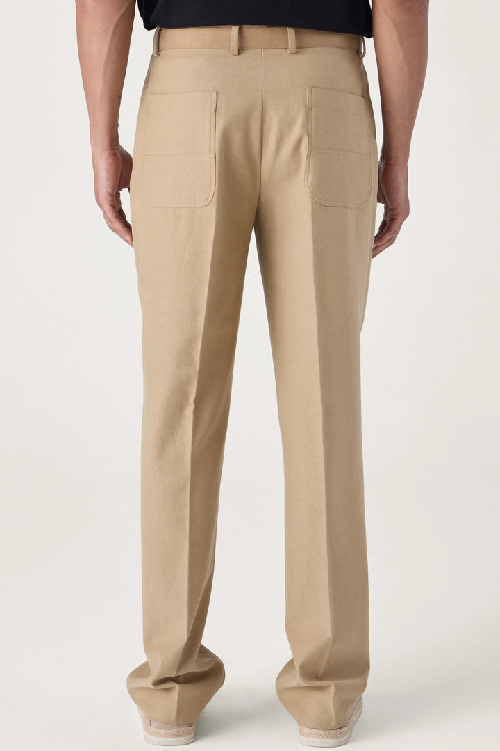 SELF FABRIC BELT TROUSERS KHAKHI - CRAIG