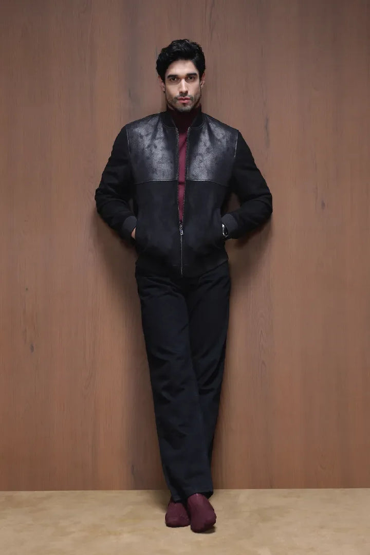 LEATHER SPLIT SUEDE JACKET BLACK - CRAIG