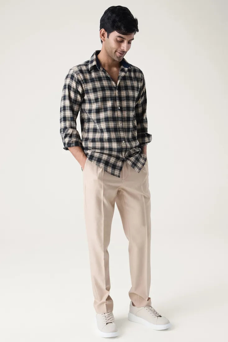 BLACK CHECK BRUSHED COTTON SHIRT