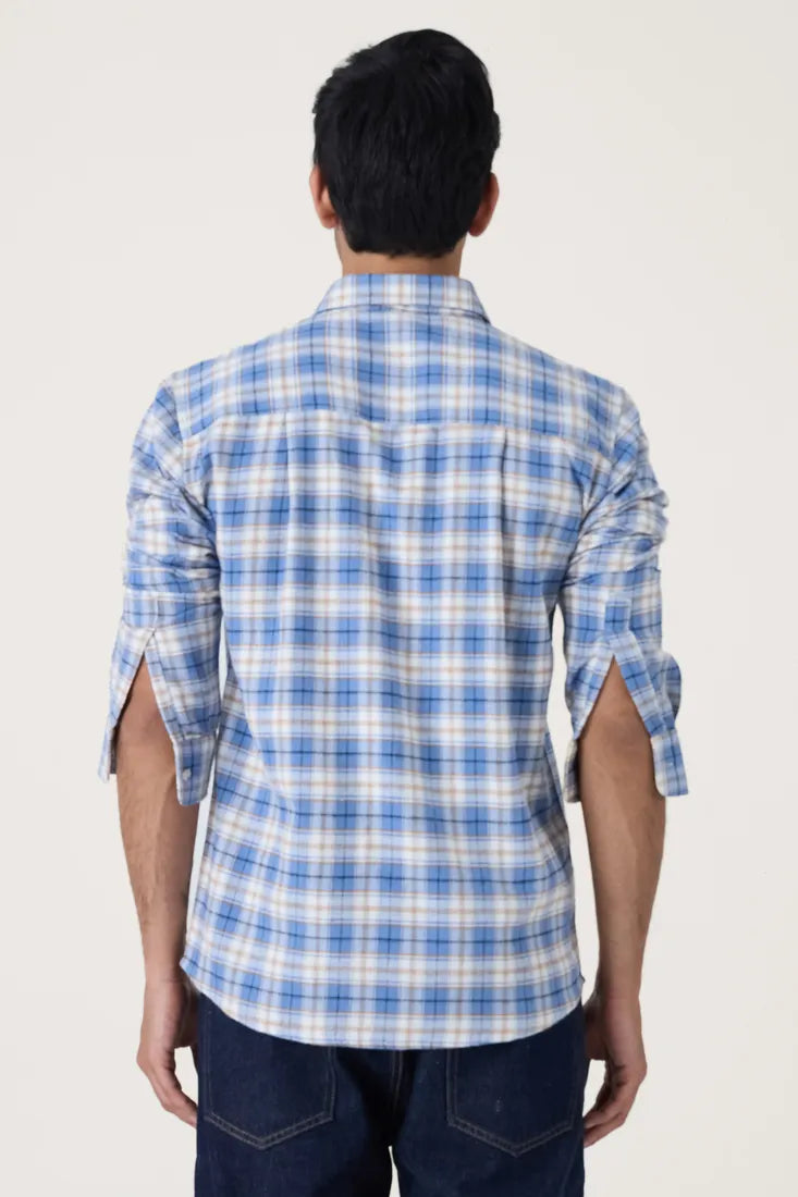 BLUE CHECK BRUSHED COTTON SHIRT