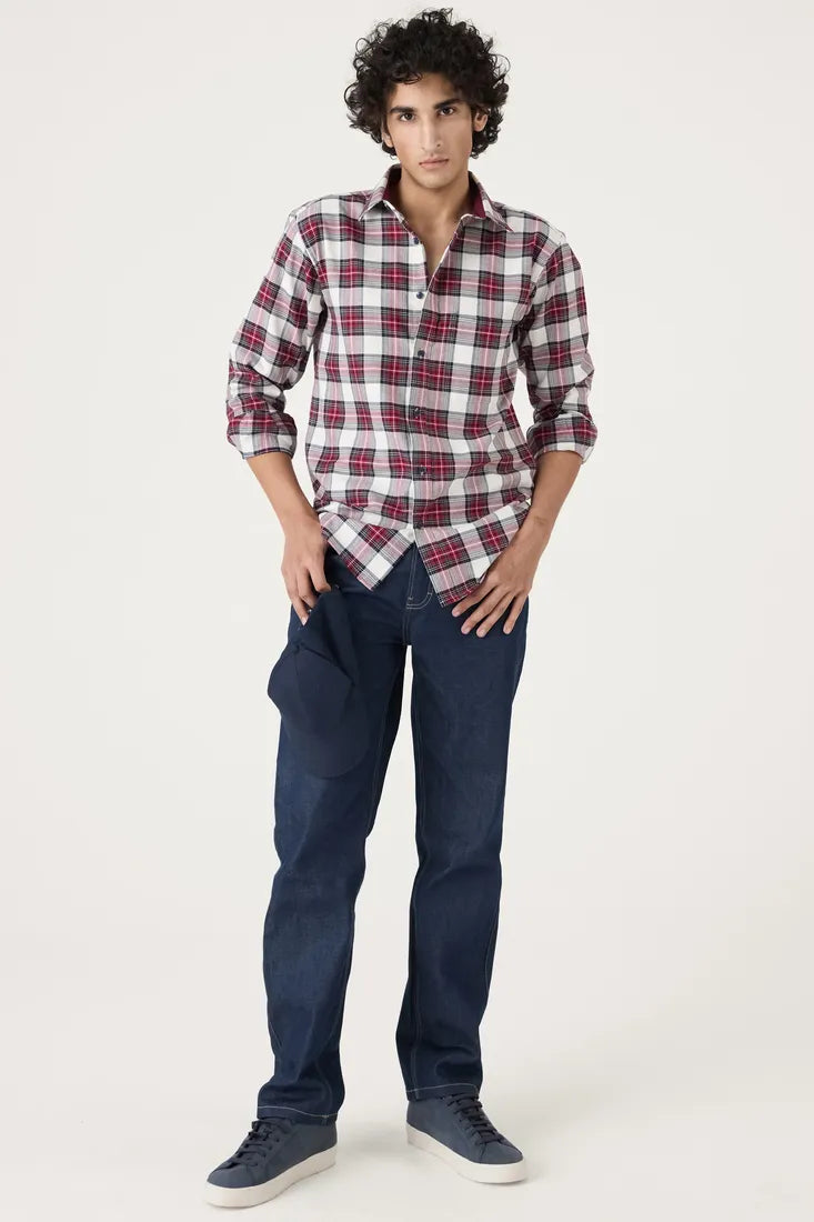 RED COTTON CHECK SHIRT