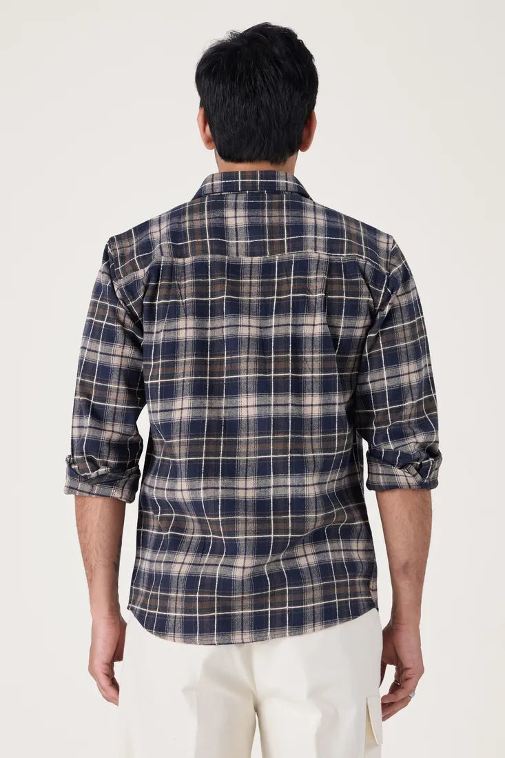 NAVY BRUSHED COTTON CHECK SHIRT